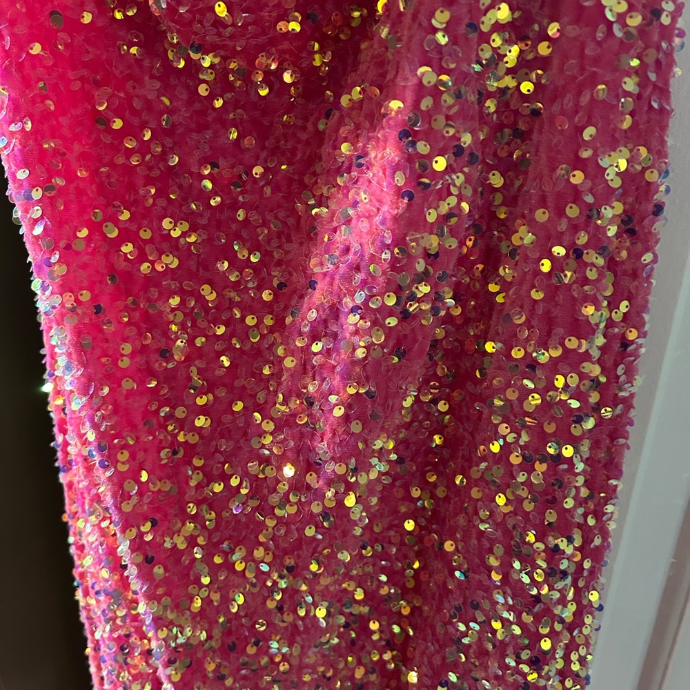 Fashion Nova Vibrant Pink Sequin Gown with Gold Sparkle - Picture 4 of 4